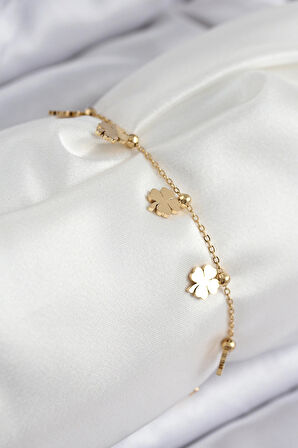 Dodes Dodes 316L Çelik Sıralı Yonca Model Gold Renk Kadın Bileklik TG27BB7824