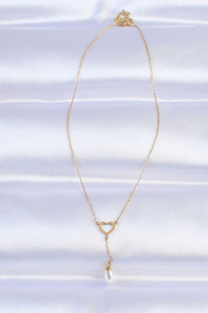 Dodes 316L Çelik Zincir Gold Renk İnci Taş Detay Kalp Kolye TG27BKO8731