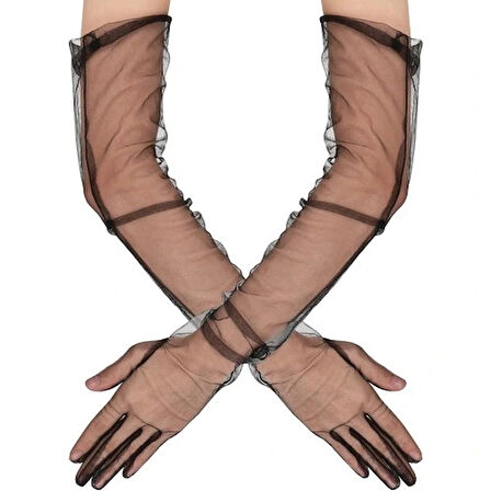 Dodes Uzun Boy Likralı Siyah Yetişkin Mega Tül Eldiven