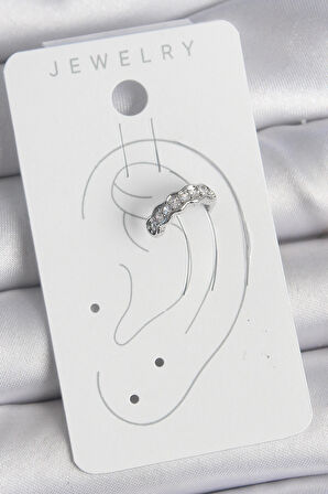 Dodes Pirinç Gümüş Renk Zirkon Taşlı Kıkırdak Model Kadın Küpe TG27BKP10552