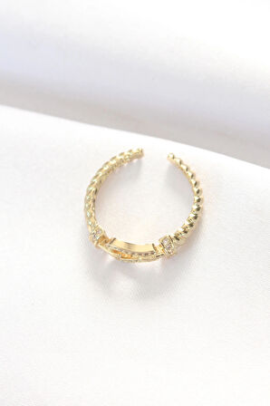 Dodes Kemer Tokası Tasarımlı Gold Renk Zirkon Taşlı Ayarlanabilir Yüzük TG27BYK3099