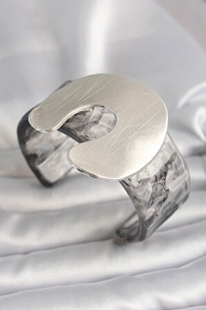 Dodes Dodes Siyah Mermer Desen Akrilik Plaka Vintage Kadın Bilezik TG27BB6667