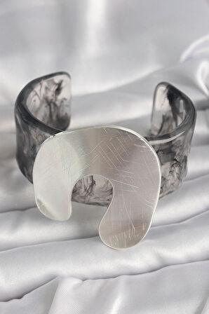 Dodes Dodes Siyah Mermer Desen Akrilik Plaka Vintage Kadın Bilezik TG27BB6667