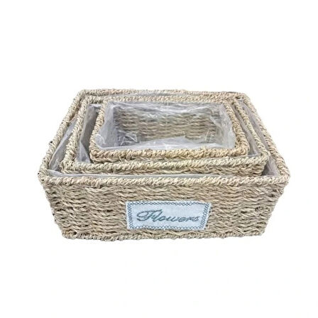 Dodes  Dikdörtgen Doğal Hasır Saksı Seti - 3'lü