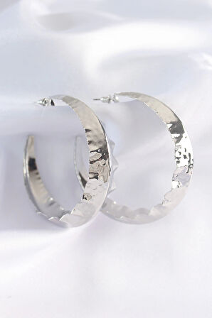 Dodes Pirinç Gümüş Renk Yaprak Desenli Halka Küpe TG27BKP8922