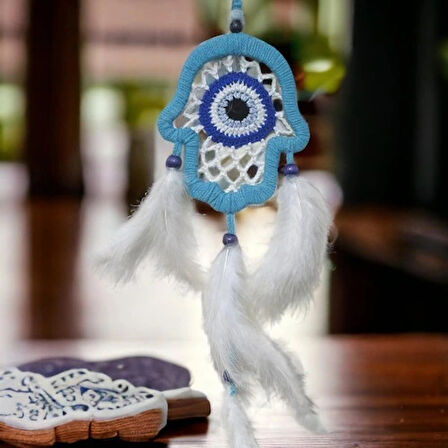 Dodes Nazar Boncuğu Motifli Turkuaz Fatma Ana Eli Duvar Süsü El İşçiliği Duvar Dekoru