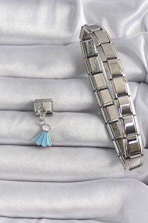 Dodes 316L Çelik Gümüş Renk Mavi Renk Sallantı Elbise Model Nomination Charm TG27BC1101