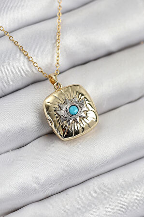 Dodes Dodes 316L Çelik Zirkon Taşlı Açılabilr Kapaklı Göz Model Gold Renk Kadın Kolye TG27BKO10518