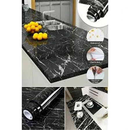 Dodes Siyah Mermer Desenli Yapışkanlı Tezgah Folyosu (3 mt.x 60 cm)