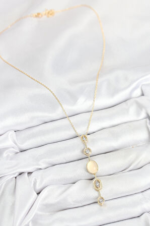 Dodes Dodes Pirinç Zincir Sarı Gold Renk Zirkon Taşlı Y Kolye TG27BKO10555