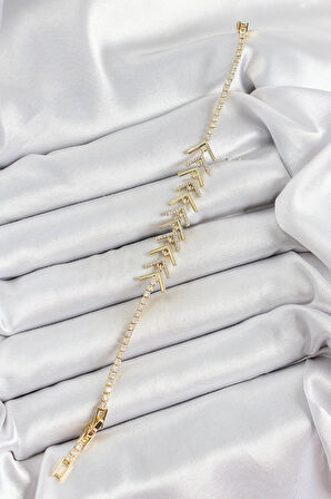 Dodes Dodes Pirinç Gold Renk Zirkon Taşlı Balık Sırtı Kadın Bileklik TG27BB7068