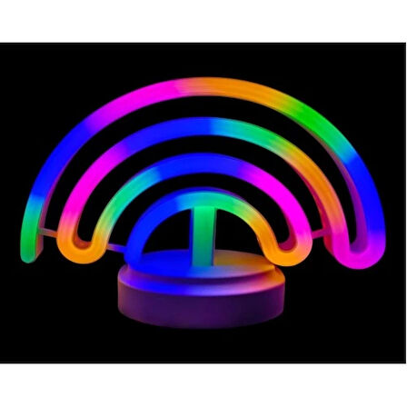 Dodes Neon Işıklı Gökkuşağı Masa Gece Lambası Pil+Usb