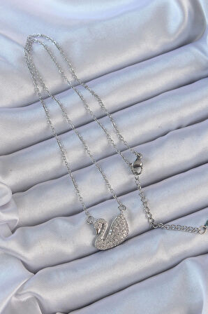 Dodes 316L Çelik Zincir Gümüş Renk Zirkon Taşlı Kuğu Kolye TG27BKO9150