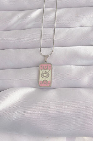 Dodes 316L Çelik Gümüş Renk Pembe Mineli Ay Figür Tarot Kolye TG27BKO9045