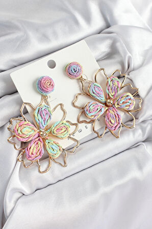 Dodes Pirinç Rainbow Çiçek Model Gold Renk Kadın Hasır Küpe TG27BKP10889