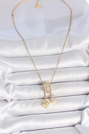 Dodes 316L Çelik Gold Renk Zirkon Taşlı Sallantı Fotoğraf Makinası Figür Charm Kadın Kolye TG27BKO10097