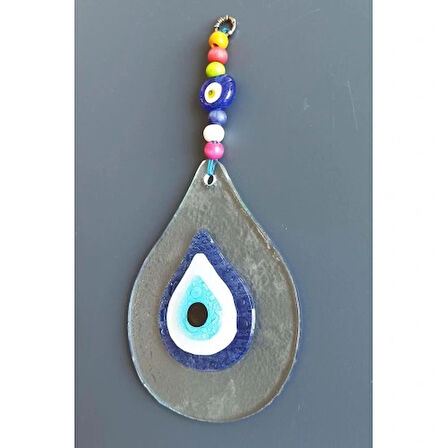 Dodes Damla Modeli Nazar Boncuklu Şeffaf Cam El Yapımı Duvar Süsü