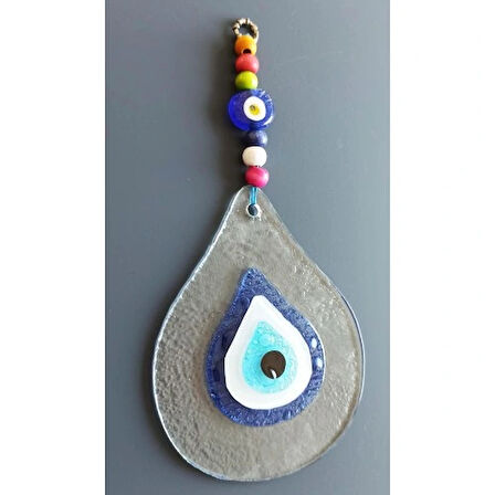 Dodes Damla Modeli Nazar Boncuklu Şeffaf Cam El Yapımı Duvar Süsü