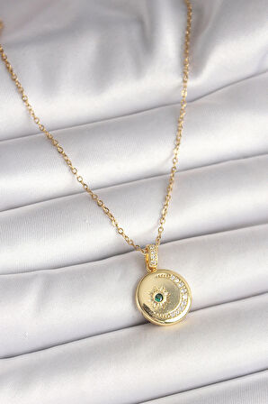 Dodes Dodes 316L Çelik Gold Renk Zincir Zirkon Taş İşlemeli Hilal Yıldız İşlemeli Madalyon Model Kadın Kolye TG27BKO9952