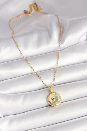 Dodes Dodes 316L Çelik Gold Renk Zincir Zirkon Taş İşlemeli Hilal Yıldız İşlemeli Madalyon Model Kadın Kolye TG27BKO9952