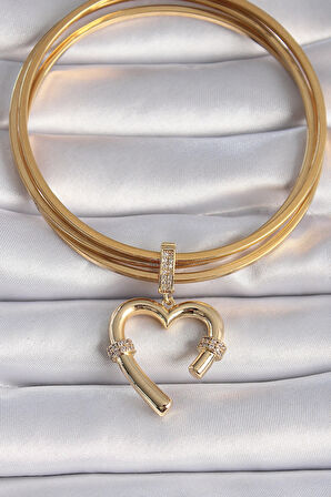 Dodes Dodes Pirinç Gold Renk Zirkon Taş Detaylı Kalp Figür Ajda Charm TG27BC1015