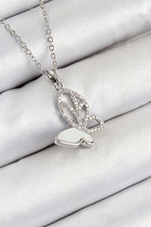 Dodes Dodes 316L Çelik Zirkon Taşlı Kelebek Model Gümüş Renk Kadın Kolye TG27BKO10404