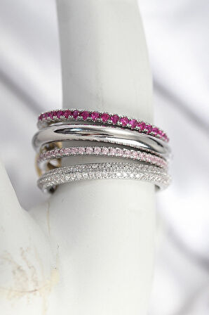 Dodes Pirinç Gümüş Renk Zirkon Taşlı 4'Lü Kadın Yüzük TG27BYK3829