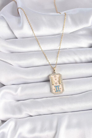 Dodes 316L Çelik Gold Renk Zincir İkizler Burcu Zirkon Taşlı Kadın Kolye TG27BKO9468