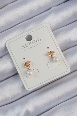 Dodes Xuping Rose Renk İnci Taşlı Düğüm Küpe TG27BKP9397