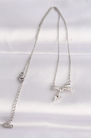 Dodes 316L Çelik Zincir Gümüş Renk Zirkon Taşlı Kalp Detay Fiyonk Kolye TG27BKO8621