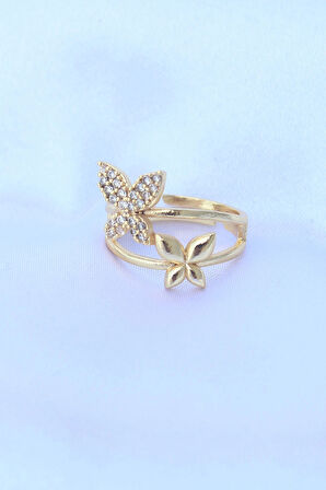 Dodes Pirinç Gold Renk Ayarlanabilir Zirkon Taşlı Kelebek Yüzük TG27BYK3190