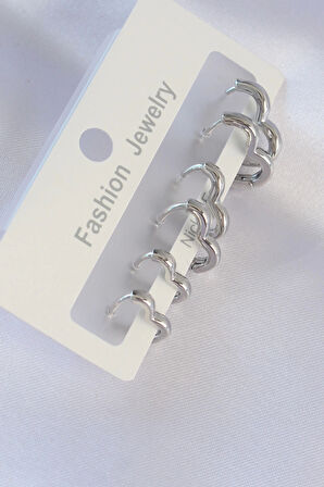 Dodes Pirinç Gümüş Renk Kalp Model Küpe Seti TG27BKP8993