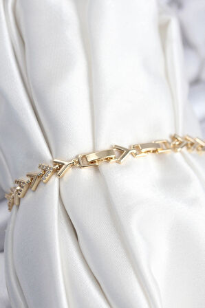 Dodes Dodes Pirinç VIP Seri Gold Zirkon Taşlı Balık Sırtı Model Kadın Bileklik TG27BB7921