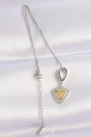 Dodes 316L Çelik Zincir Gümüş Renk Zirkon Taşlı Tasarım Altın Renk Kalp Kolye TG27BKO8661