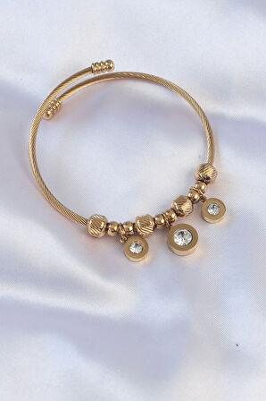 Dodes 316L Çelik Gold Renk Zirkon Taşlı Model Charm Bileklik TG27BB6089