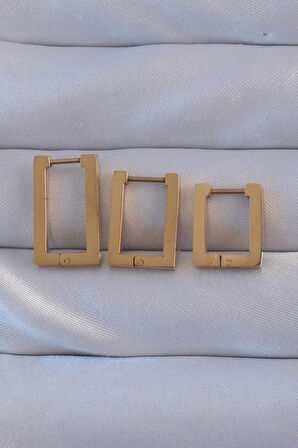 Dodes Dodes 316L Çelik Gold Renk Dikdörtgen Küpe Seti TG27BKP9159
