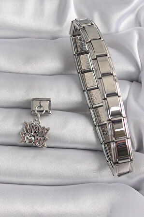 Dodes 316L Çelik Gümüş Renk Sallantı New York Yazı Model Nomination Charm TG27BC1120