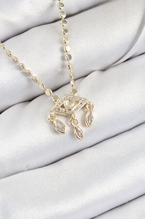 Dodes Pirinç Zirkon Taşlı Sallantılı Göz Model Ezme Zincir Gold Renk Kadın Kolye TG27BKO10389