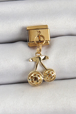 Dodes Dodes 316L Çelik Sallantılı Zirkon Taşlı Fiyonk Model Gold Renk Nomination C316L Çelik Sallantılı Kiraz Model Gold Renk Nomination Charm TG27BC1425
