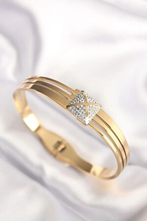 Dodes 316L Çelik Zirkon Taşlı Gold Renk Kadın Kelepçe Bilezik TG27BB6024