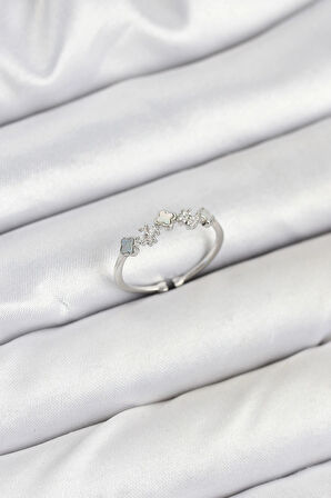 Dodes Dodes Pirinç Gümüş Renk Minimal Yonca Detaylı Kadın Yüzük TG27BYK3843