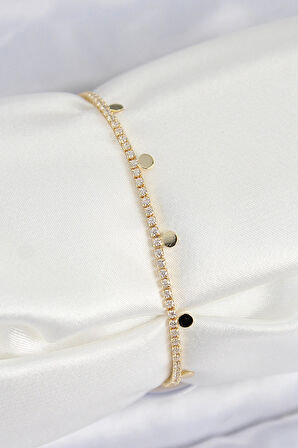 Dodes Dodes Pirinç Zirkon Taşlı Ezme Zincirli Sıralı Model Gold Renk Kadın Bilekilk TG27BB7655