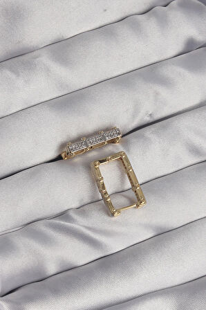 Dodes Dodes Pirinç Gold Renk Zirkon Taşlı Dikdörtgen Model Seranay Küpe TG27BKP9117