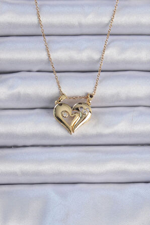 Dodes 316L Çelik Zincir Altın Renk Zirkon Taşlı Mıknatıslı Kalp Kolye TG27BKO9081