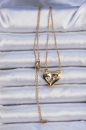 Dodes 316L Çelik Zincir Altın Renk Zirkon Taşlı Mıknatıslı Kalp Kolye TG27BKO9081