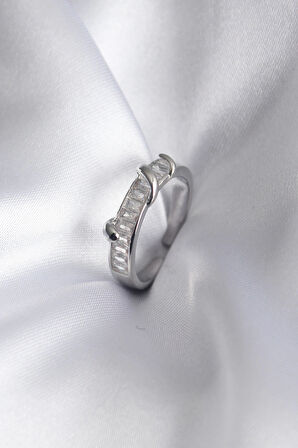 Dodes Pirinç Gümüş Renk Su Yolu Zirkon Taşlı Kadın Yüzük TG27BYK2914