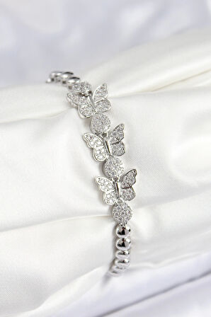 Dodes Pirinç Zirkon Taşlı Kelebek Model Gümüş Renk Kadın Bileklik TG27BB7892