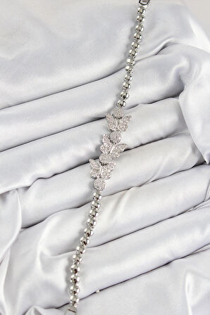 Dodes Pirinç Zirkon Taşlı Kelebek Model Gümüş Renk Kadın Bileklik TG27BB7892