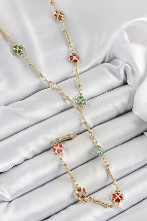 Dodes Pirinç Asorti Kalpli Yonca Model Gold Renk Zirkon Taşlı Y Kolye TG27BKO10255