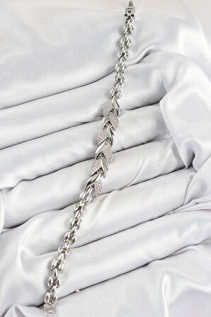 Dodes Dodes Pirinç Zirkon Taşlı Balık Kuyruğu Model Gümüş Renk Kadın Bileklik TG27BB7530